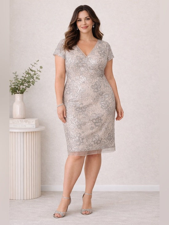 Adrianna Papell Dresses & Skirts - Adrianna Papell Sequin Lace Sheath Dress Champagne Nude Cocktail Party